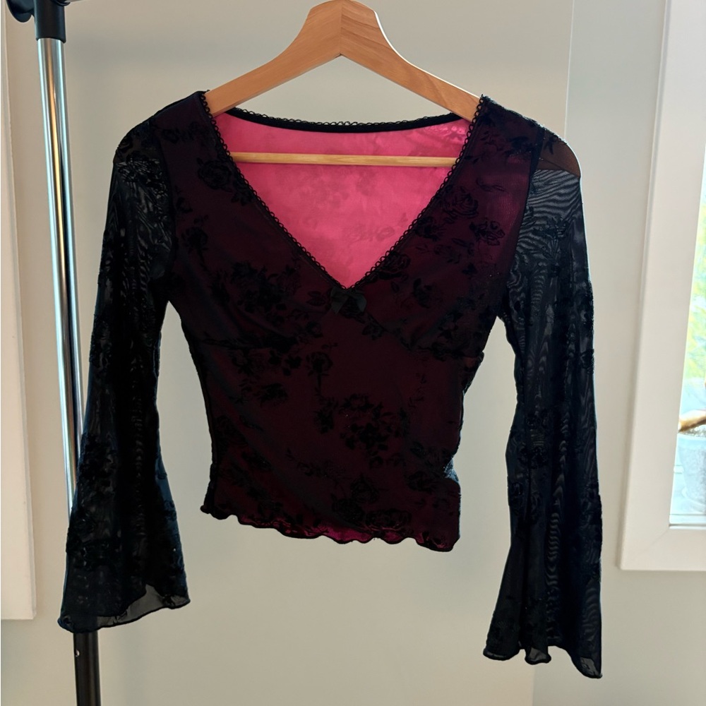 Elegant Black and Pink Lace Women's Top